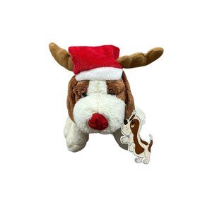 Basset Hound Reindeer Dog Plush Merry Christmas Stuffed Animal Red Nose Holiday